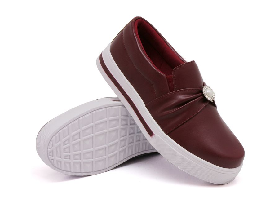 Tênis Slip On Dk Shoes Sola Listra Pérola Bordo
