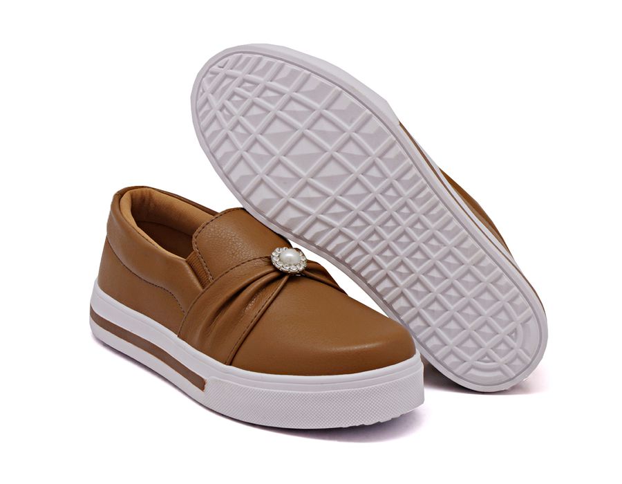 Tênis Slip On Dk Shoes Sola Listra Pérola Caramelo