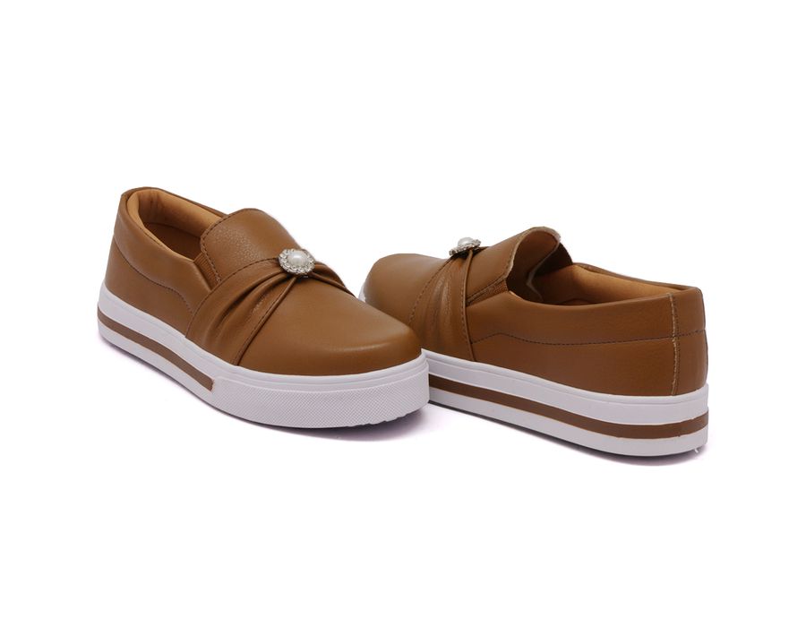 Tênis Slip On Dk Shoes Sola Listra Pérola Caramelo