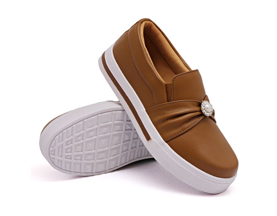 Tênis Slip On Dk Shoes Sola Listra Pérola Caramelo