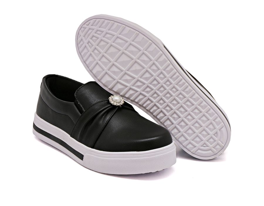 Tênis Slip On Dk Shoes Sola Listra Pérola Preto