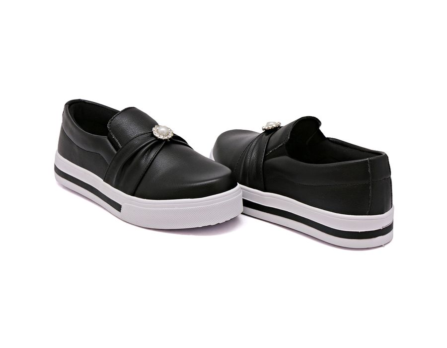 Tênis Slip On Dk Shoes Sola Listra Pérola Preto