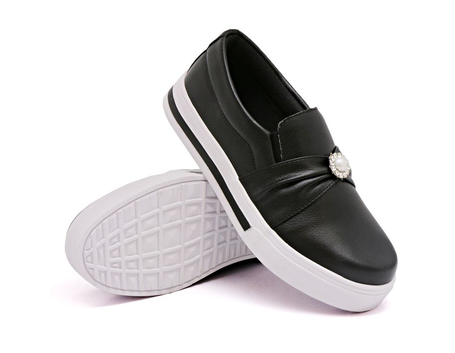 Tênis Slip On Dk Shoes Sola Listra Pérola Preto