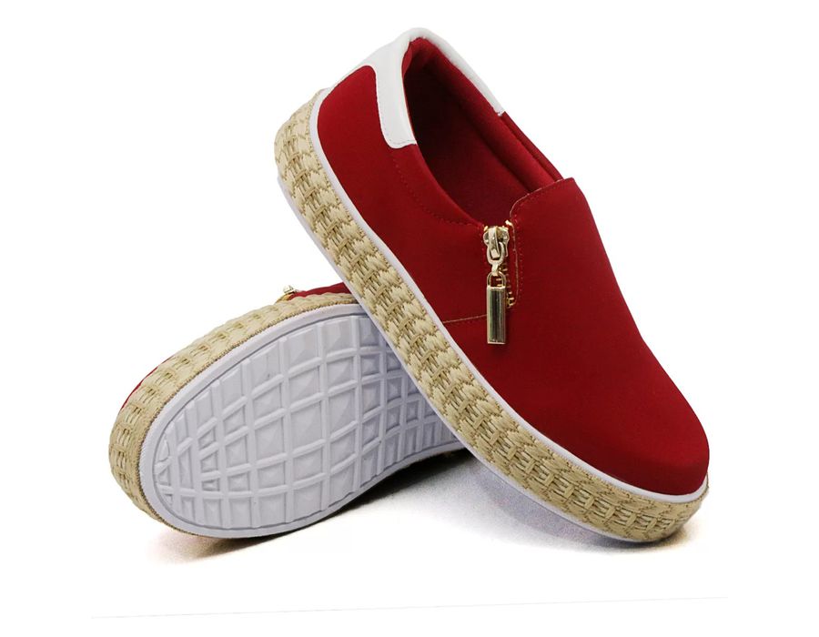 Tênis Feminino Slip On Zíper Pietra Corda Dk Shoes Vermelho