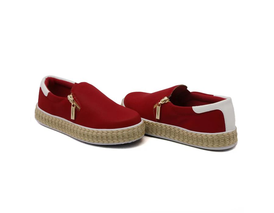 Tênis Feminino Slip On Zíper Pietra Corda Dk Shoes Vermelho