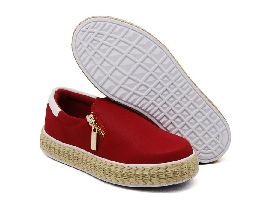 Tênis Feminino Slip On Zíper Pietra Corda Dk Shoes Vermelho