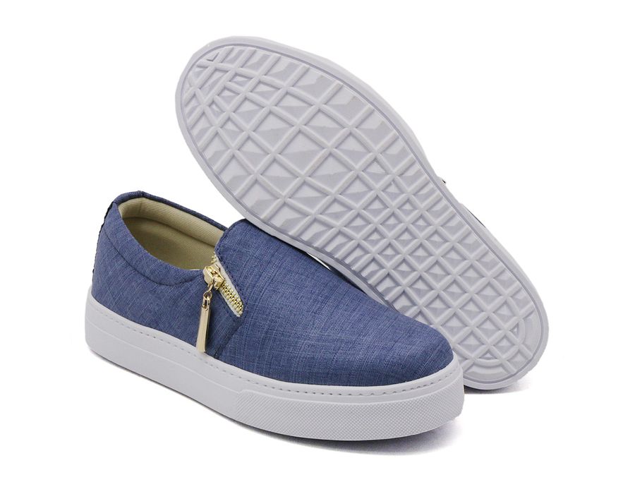 Tênis Slip On Zíper Lateral Dk Shoes Jeans Claro