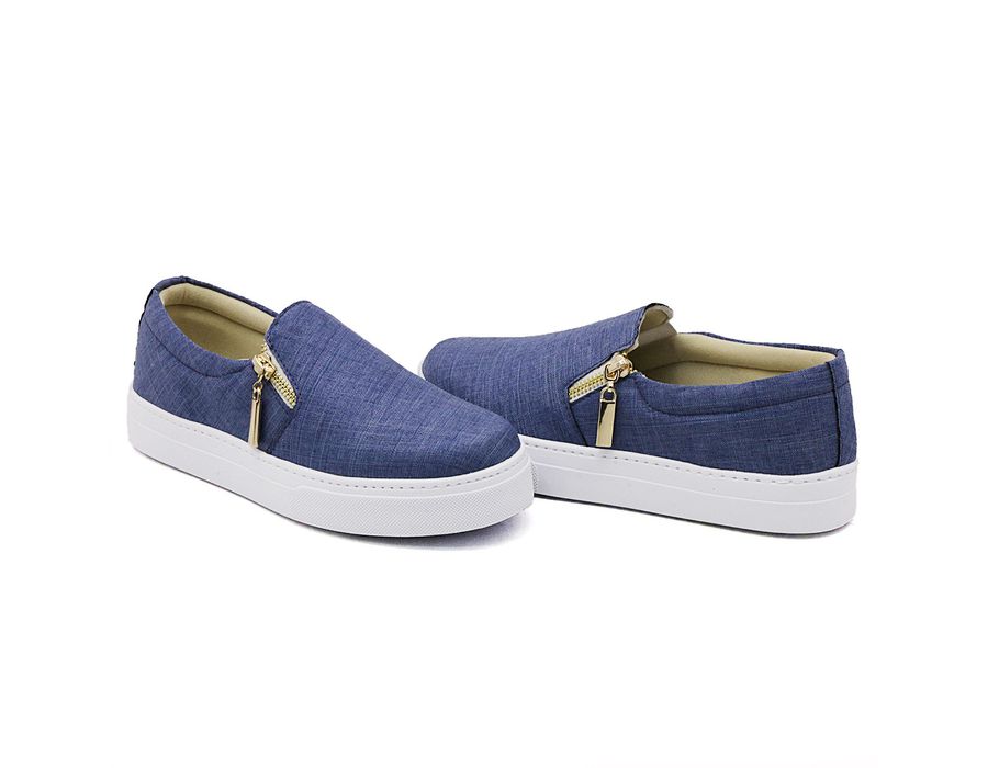 Tênis Slip On Zíper Lateral Dk Shoes Jeans Claro