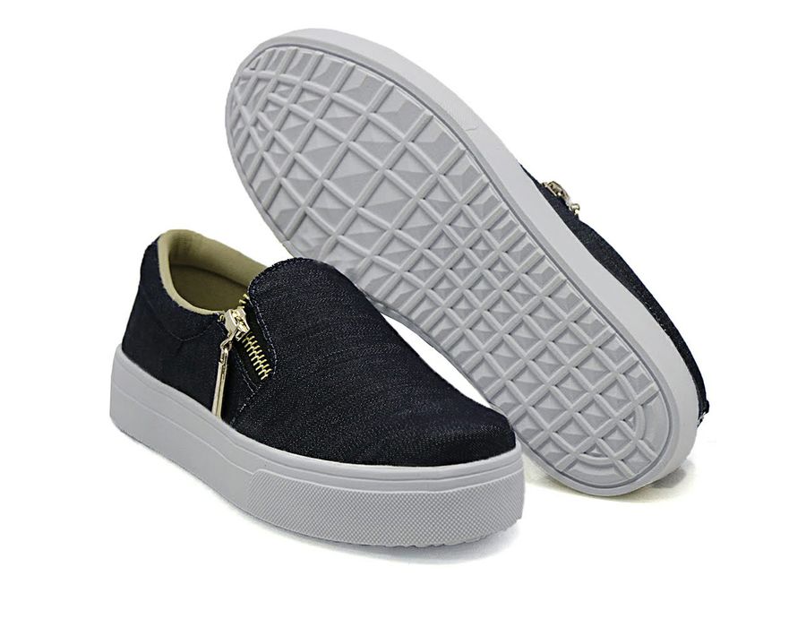 Tênis Slip On Zíper Lateral Dk Shoes Jeans Escuro
