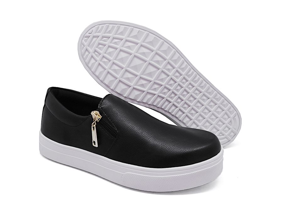 Tênis Slip On Zíper Lateral Dk Shoes Preto Branco