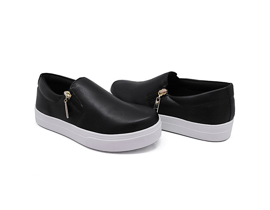 Tênis Slip On Zíper Lateral Dk Shoes Preto Branco