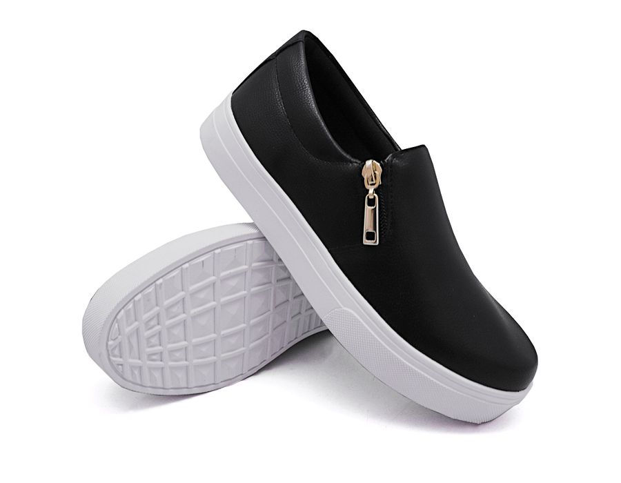 Tênis Slip On Zíper Lateral Dk Shoes Preto Branco