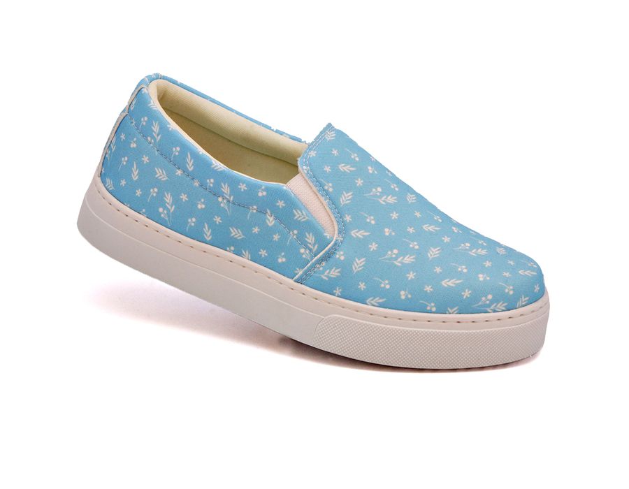 Tênis Slip On Floral Girassol Dk Shoes Sola Baixa Azul