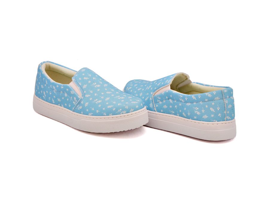 Tênis Slip On Floral Girassol Dk Shoes Sola Baixa Azul