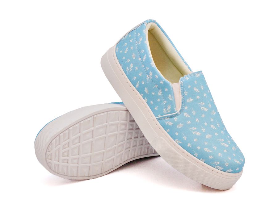 Tênis Slip On Floral Girassol Dk Shoes Sola Baixa Azul