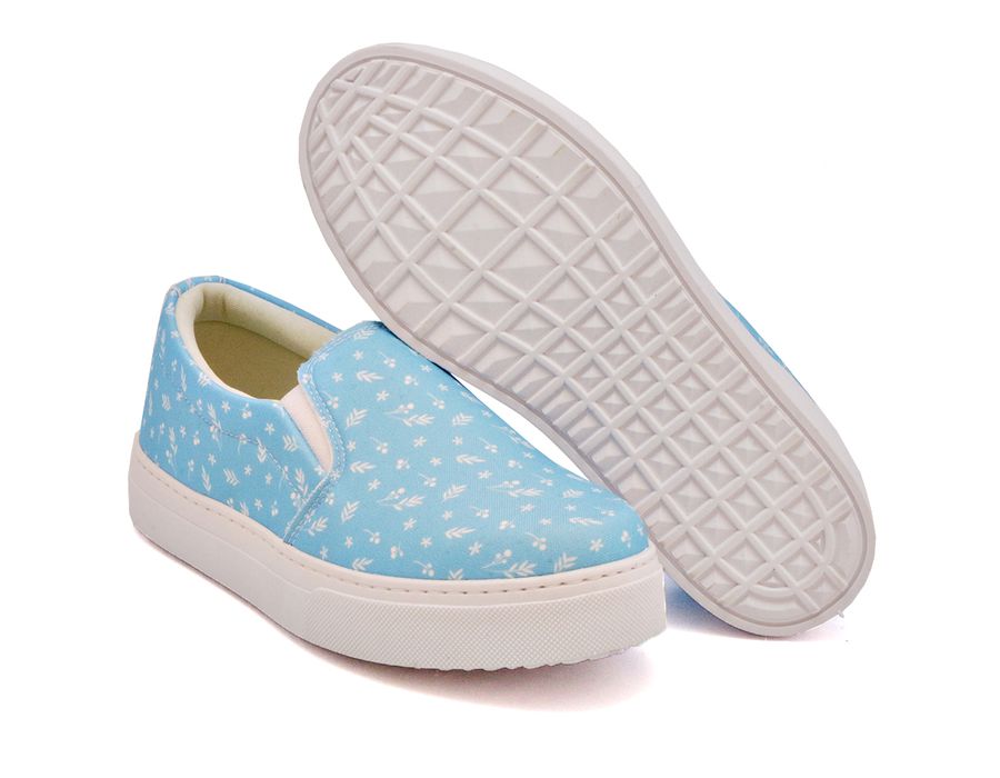 Tênis Slip On Floral Girassol Dk Shoes Sola Baixa Azul