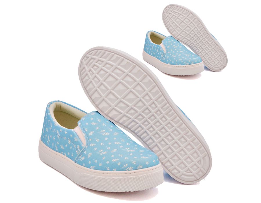 Tênis Slip On Floral Girassol Dk Shoes Sola Baixa Azul
