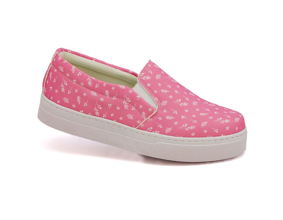 Tênis Slip On Floral Girassol Dk Shoes Sola Baixa Rosa