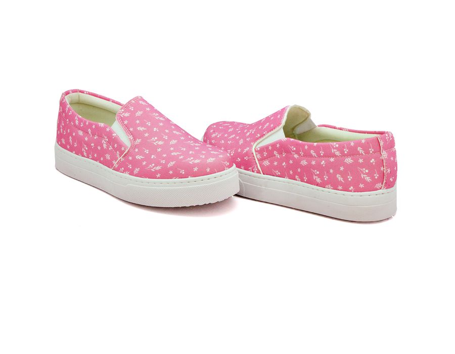 Tênis Slip On Floral Girassol Dk Shoes Sola Baixa Rosa