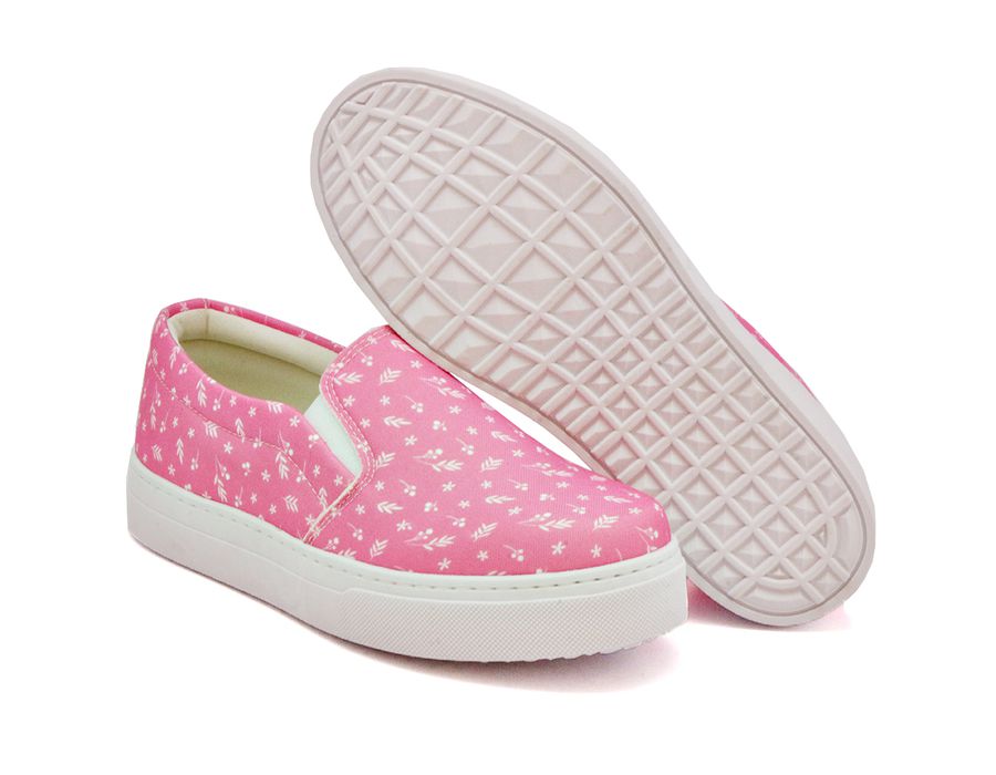 Tênis Slip On Floral Girassol Dk Shoes Sola Baixa Rosa