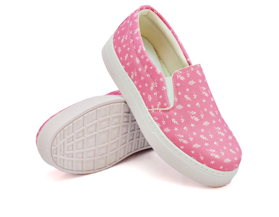 Tênis Slip On Floral Girassol Dk Shoes Sola Baixa Rosa