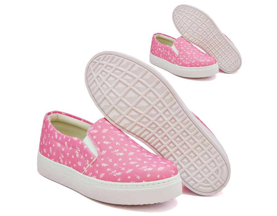 Tênis Slip On Floral Girassol Dk Shoes Sola Baixa Rosa