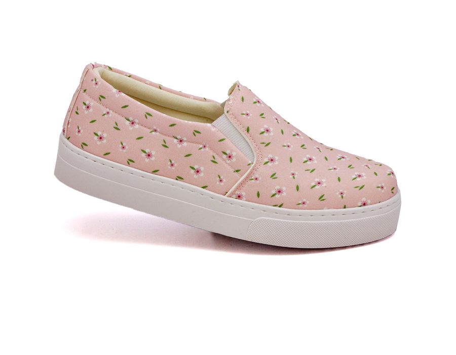 Tênis Slip On Floral Girassol Dk Shoes Sola Baixa Rose
