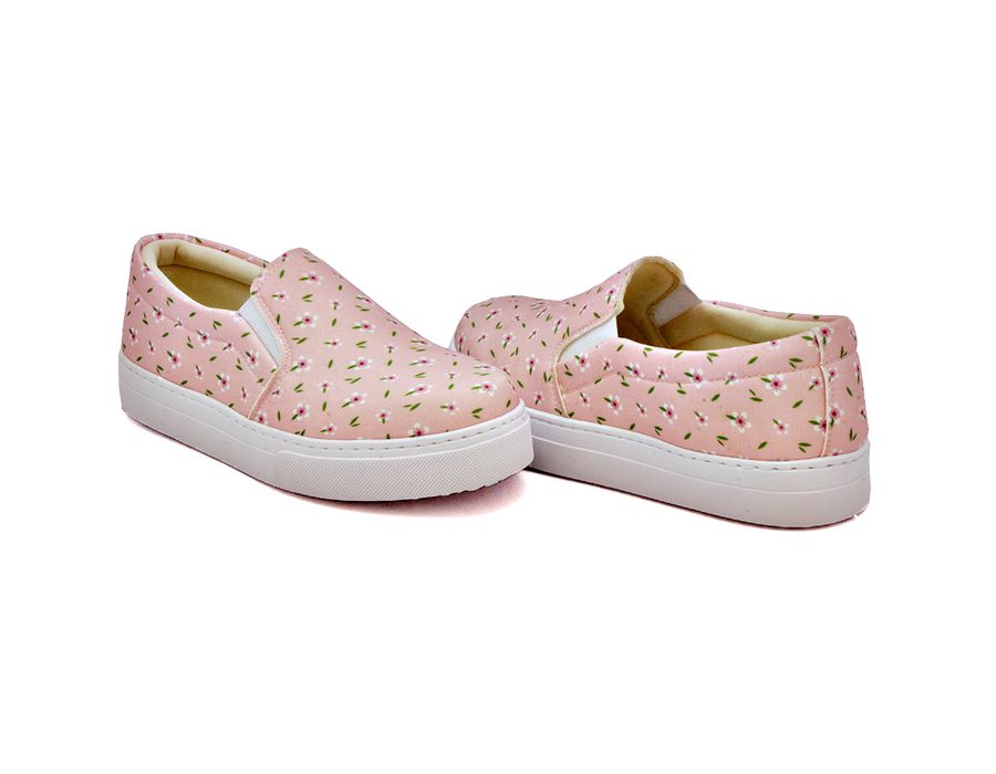 Tênis Slip On Floral Girassol Dk Shoes Sola Baixa Rose
