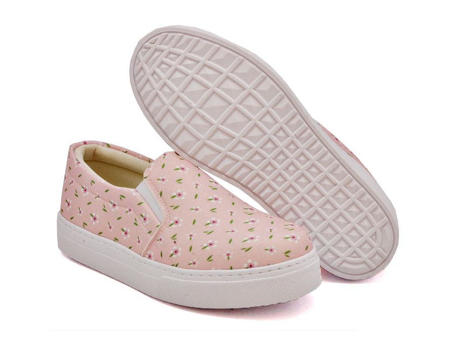 Tênis Slip On Floral Girassol Dk Shoes Sola Baixa Rose