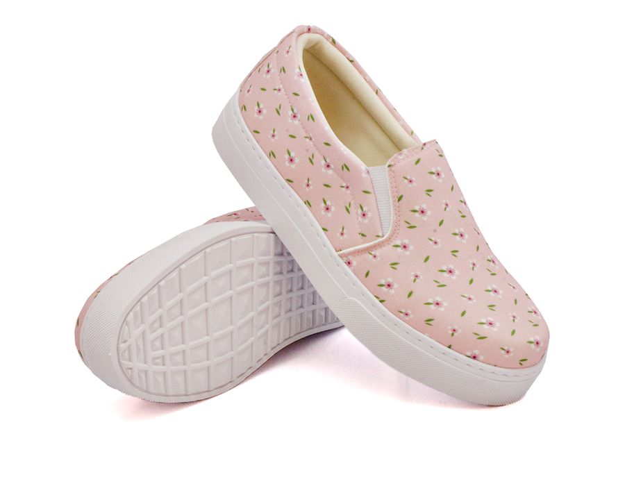 Tênis Slip On Floral Girassol Dk Shoes Sola Baixa Rose