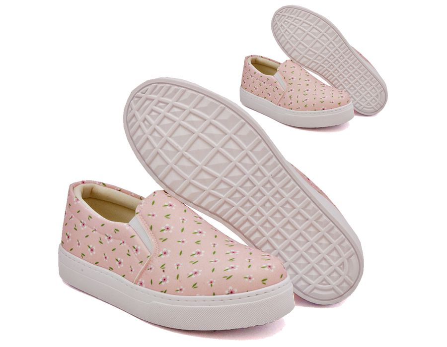 Tênis Slip On Floral Girassol Dk Shoes Sola Baixa Rose
