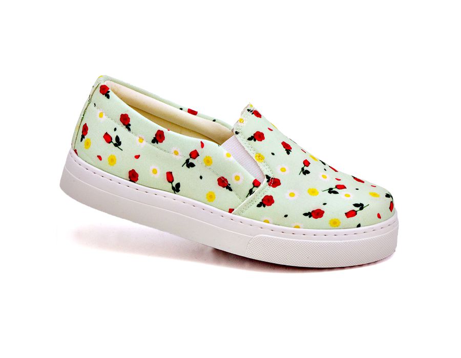 Tênis Slip On Floral Girassol Dk Shoes Sola Baixa Verde