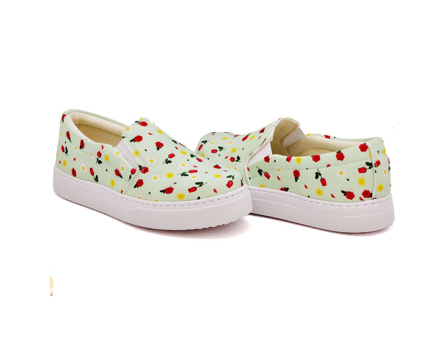 Tênis Slip On Floral Girassol Dk Shoes Sola Baixa Verde