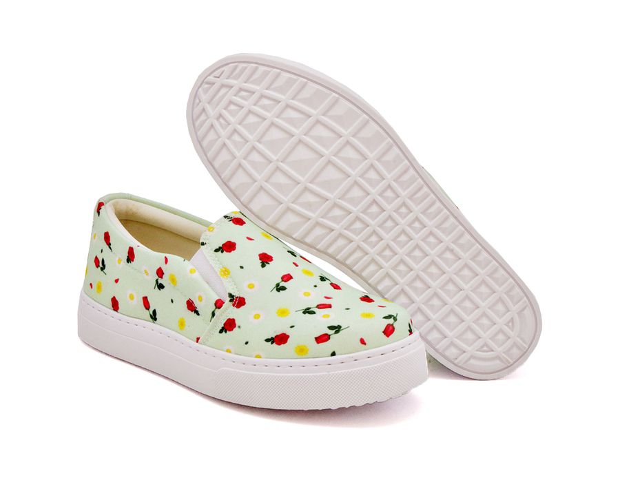Tênis Slip On Floral Girassol Dk Shoes Sola Baixa Verde