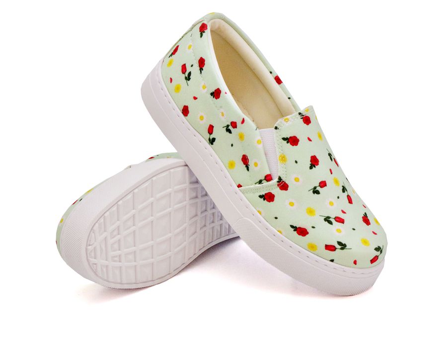 Tênis Slip On Floral Girassol Dk Shoes Sola Baixa Verde