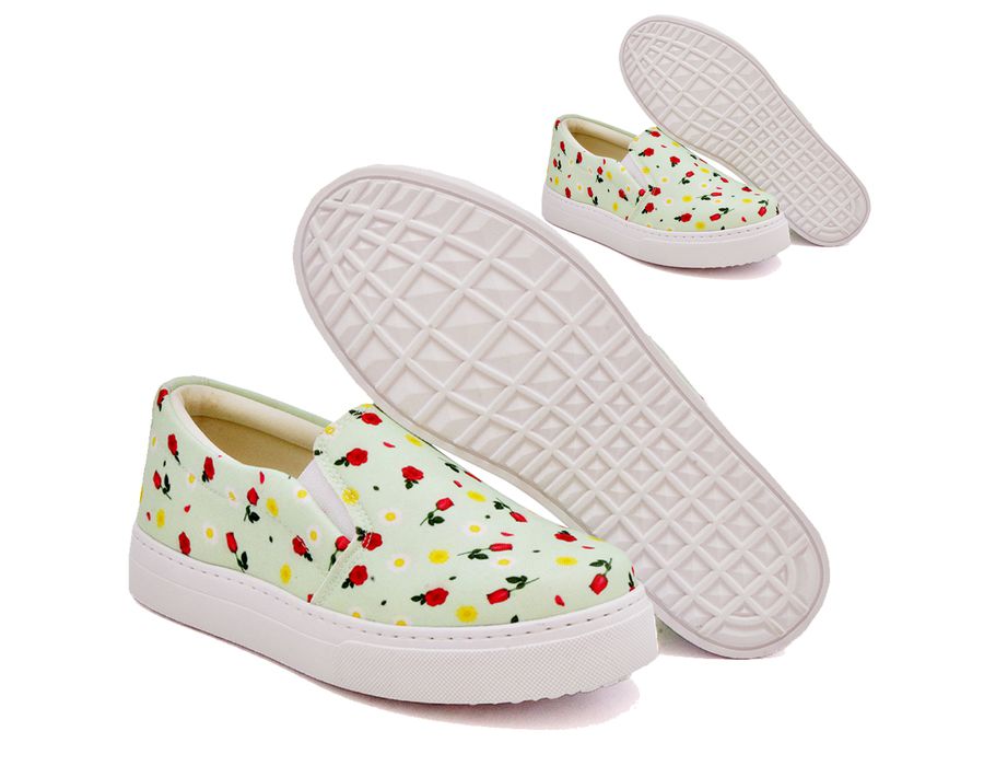 Tênis Slip On Floral Girassol Dk Shoes Sola Baixa Verde