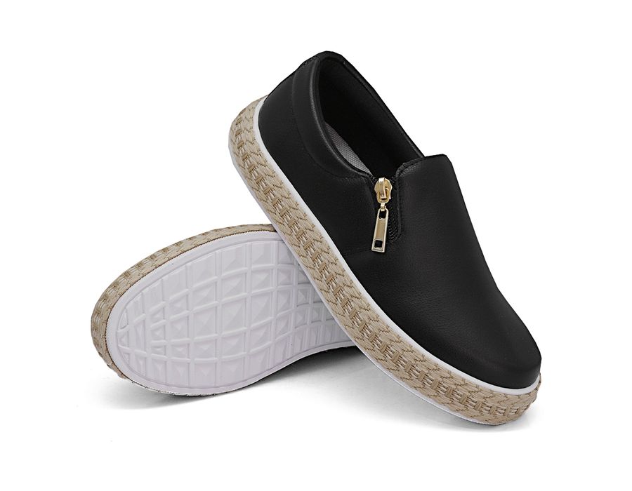 Tênis Slip On Zíper Detalhe Corda Dk Preto