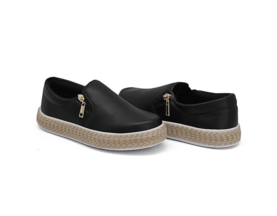 Tênis Slip On Zíper Detalhe Corda Dk Preto