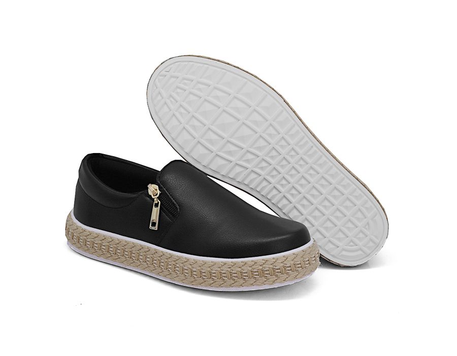 Tênis Slip On Zíper Detalhe Corda Dk Preto