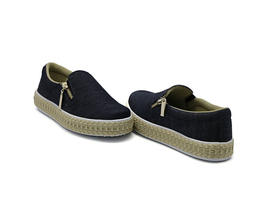 Tênis Slip On Zíper Detalhe Corda Dk Jeans Escuro