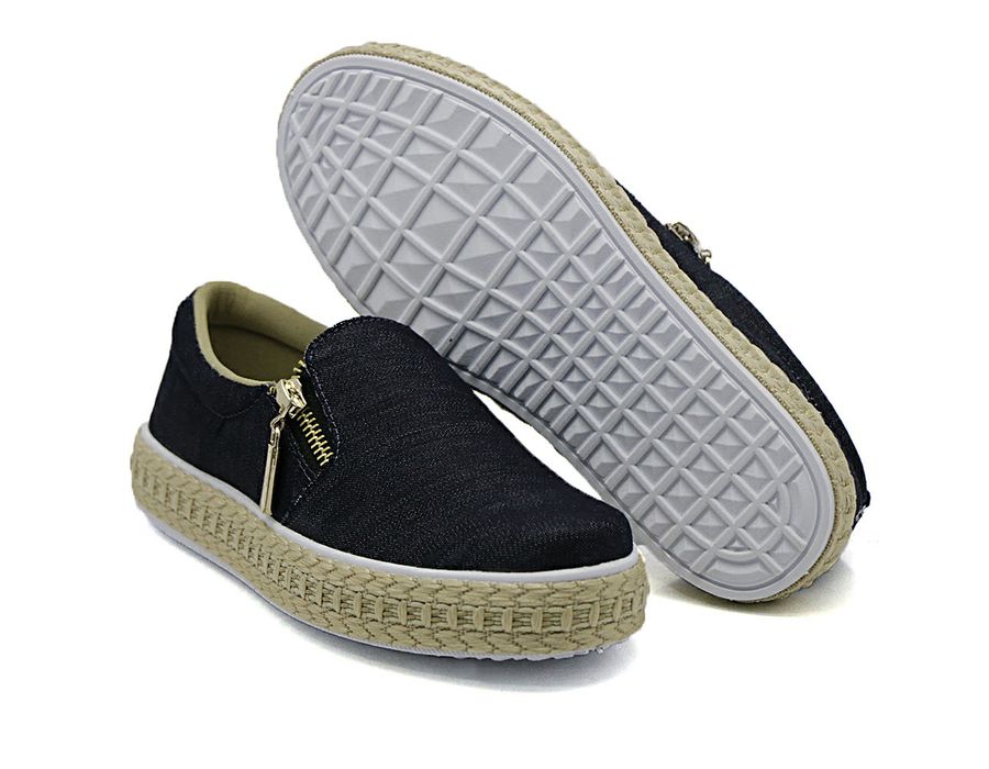 Tênis Slip On Zíper Detalhe Corda Dk Jeans Escuro