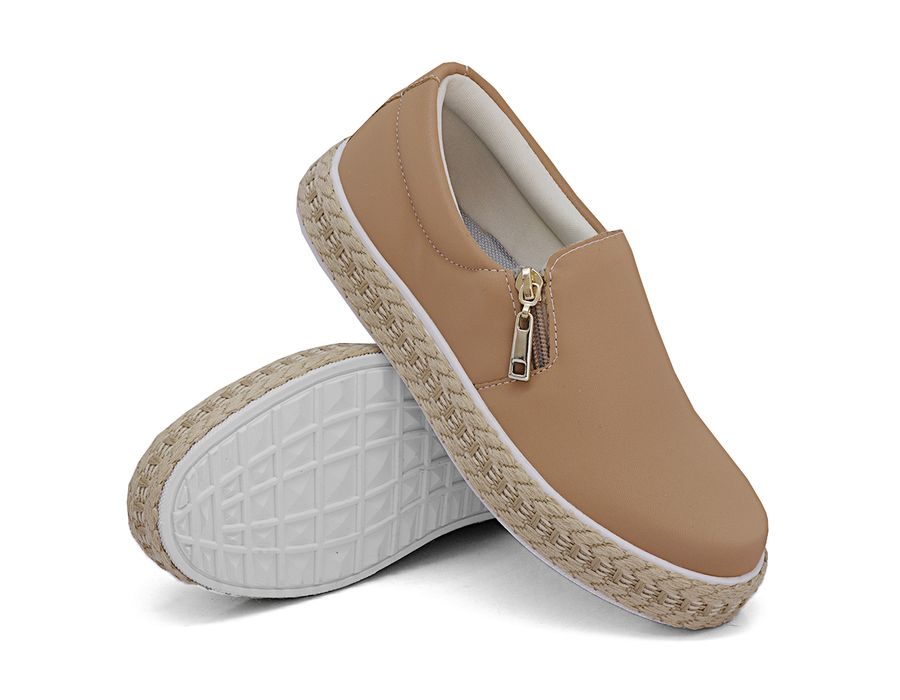 Tênis Slip On Zíper Detalhe Corda Dk Caramelo