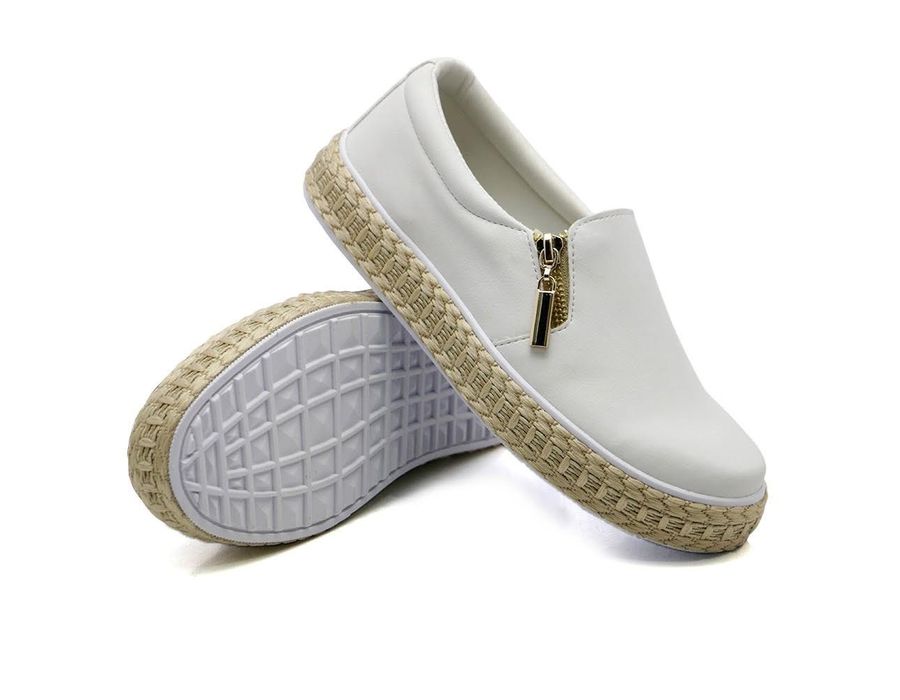 Tênis Slip On Zíper Detalhe Corda Dk Branco