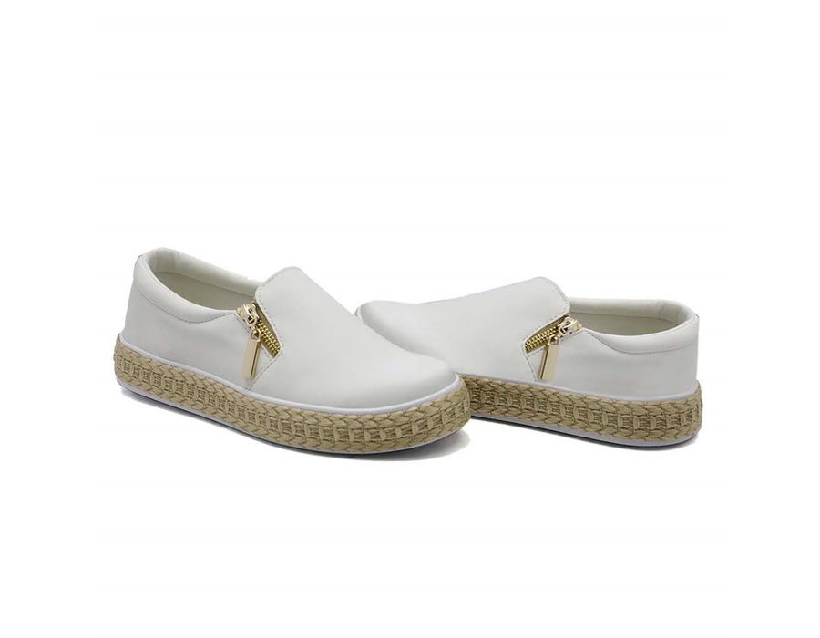Tênis Slip On Zíper Detalhe Corda Dk Branco