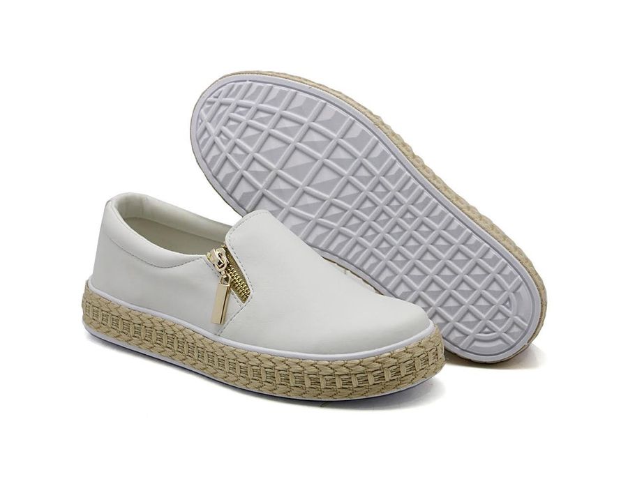 Tênis Slip On Zíper Detalhe Corda Dk Branco