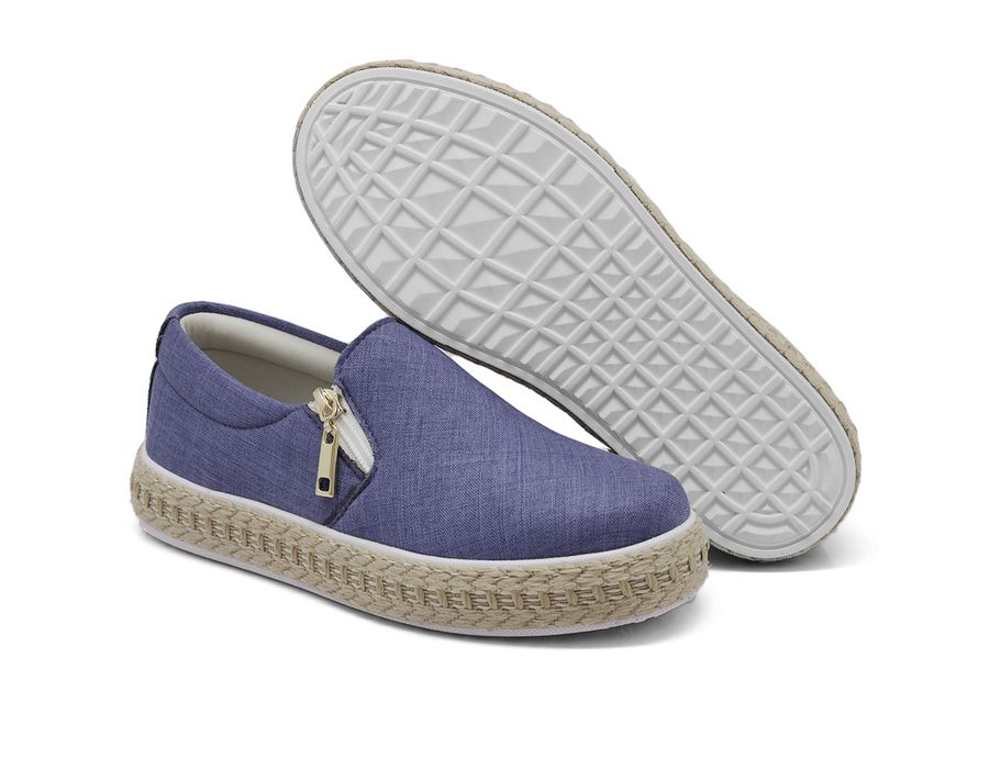 Tênis Slip On Zíper Detalhe Corda Dk Jeans Claro