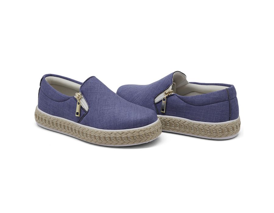 Tênis Slip On Zíper Detalhe Corda Dk Jeans Claro