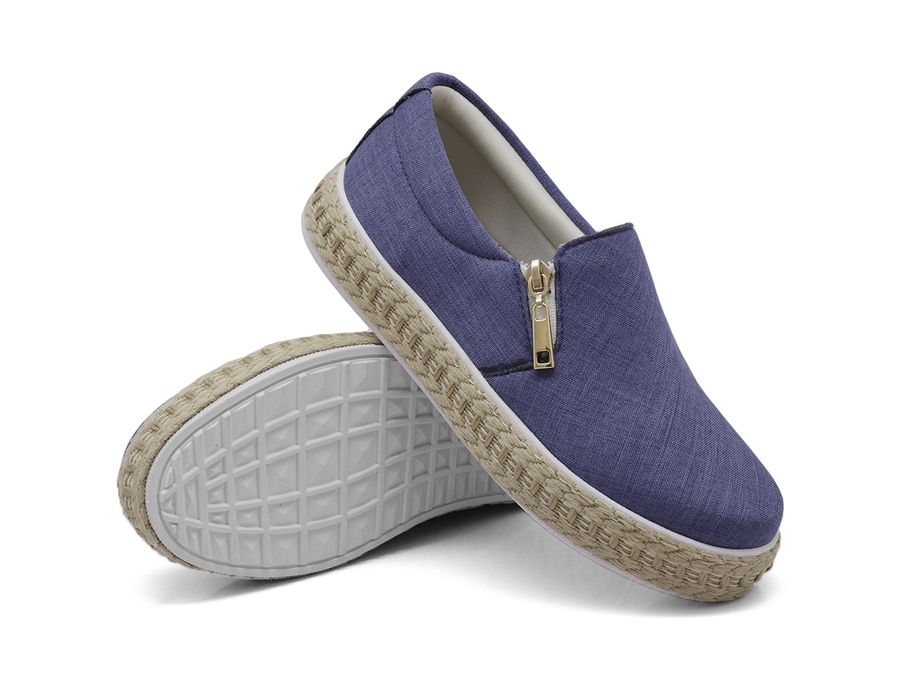 Tênis Slip On Zíper Detalhe Corda Dk Jeans Claro