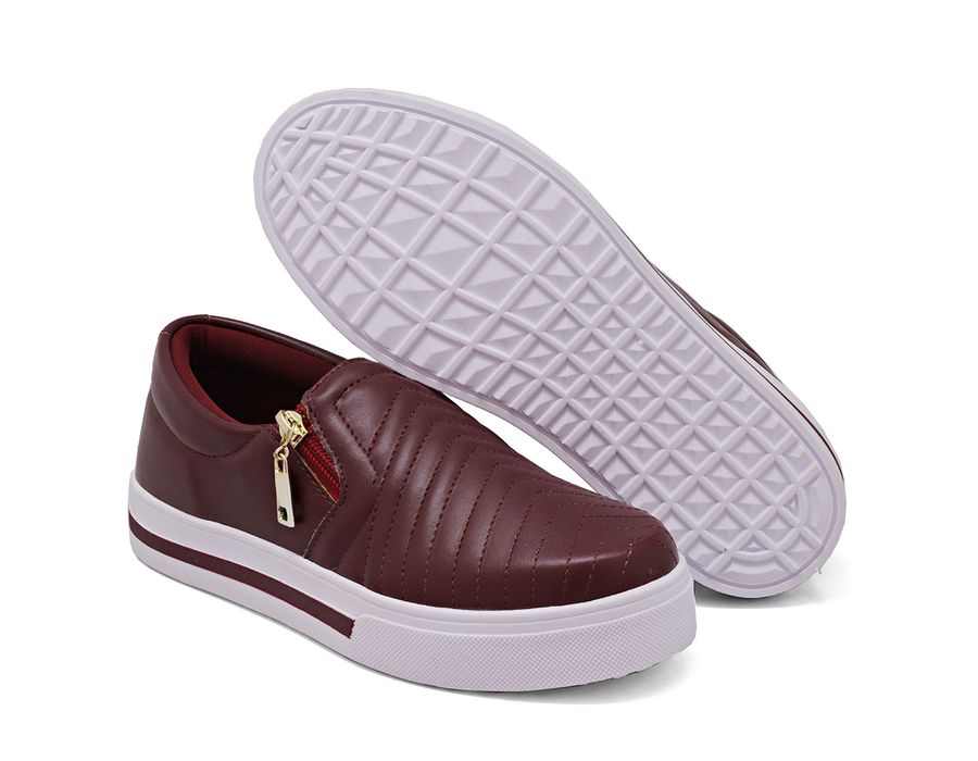 Tênis Slip On Zíper Iate Costura Frontal Dk Shoes Bordo