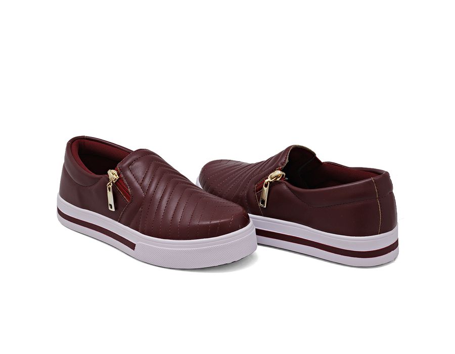 Tênis Slip On Zíper Iate Costura Frontal Dk Shoes Bordo